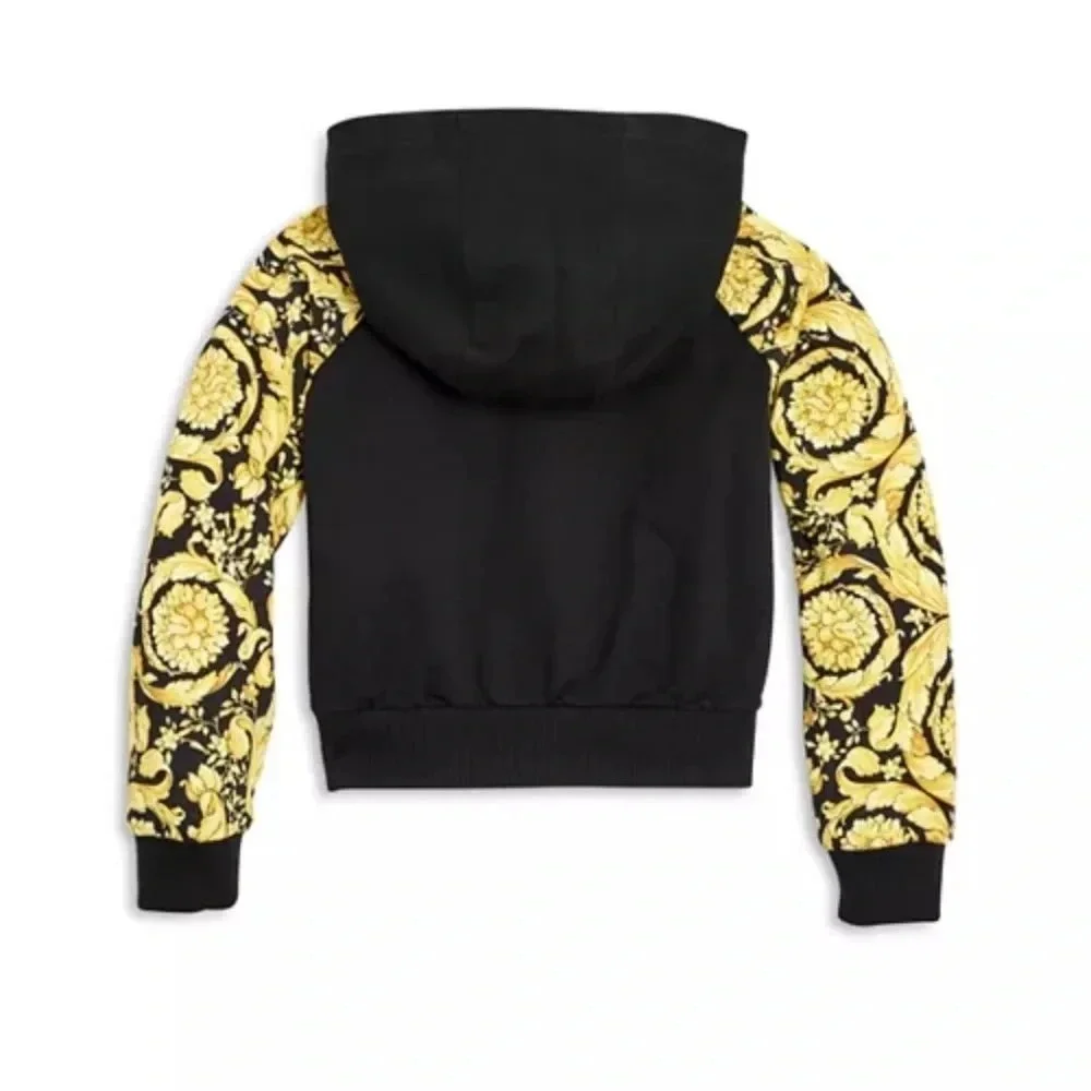 Versace‎ Girls' Barocco Zip Hoodie Black Gold Size 8 NWT $375
